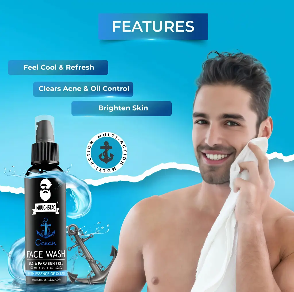 Ocean Face Wash for Men | Fight Acne & Pimples, Brighten Skin, Clears Dirt, Oil Control, Refreshing Feel - Multi-Action Formula | 100 ml | Pack of 3