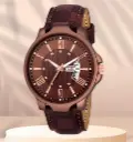 New Attractive Day and Date Brown Dial Leather Strap Watch for Men and Boy Casual, Formal Wrist Men's Watch