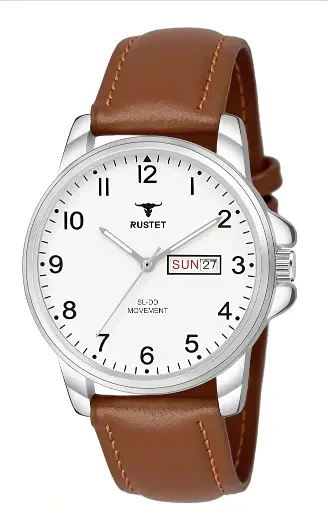 Rishox Day n Date Series Men's White Brown Leather Analog Watches Classic, Attractive, Professional, top-trendy and stylish Analog Watches